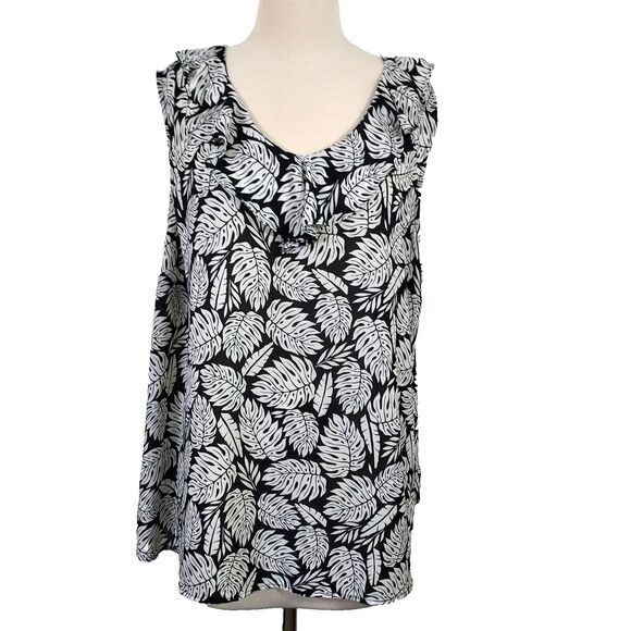 Terra & Sky Ruffle Tank Top Shirt Womens Plus Size 2X Sleeveless Flowy V Neck - Picture 1 of 12
